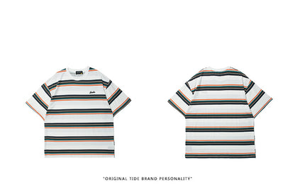 Women's Striped Print Short Sleeve T-Shirt Oversized Loose Casual Couple Crew Neck Streetwear Summer Tee | Stripe Ease