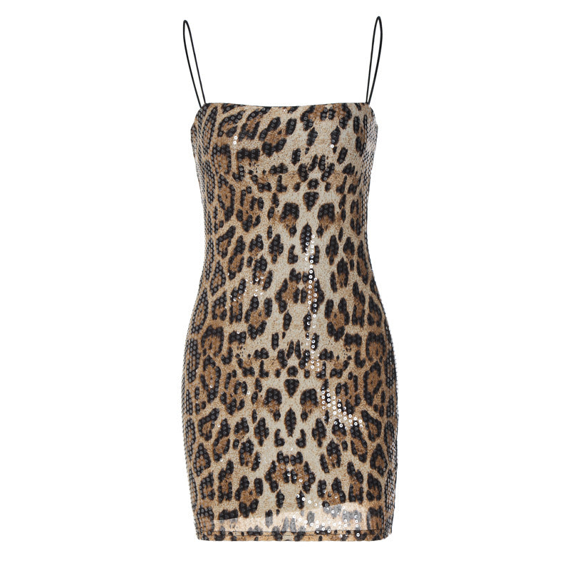 New fashion leopard print street style nightclub versatile suspender bead dress women's clothing - Seldom Seen Styles