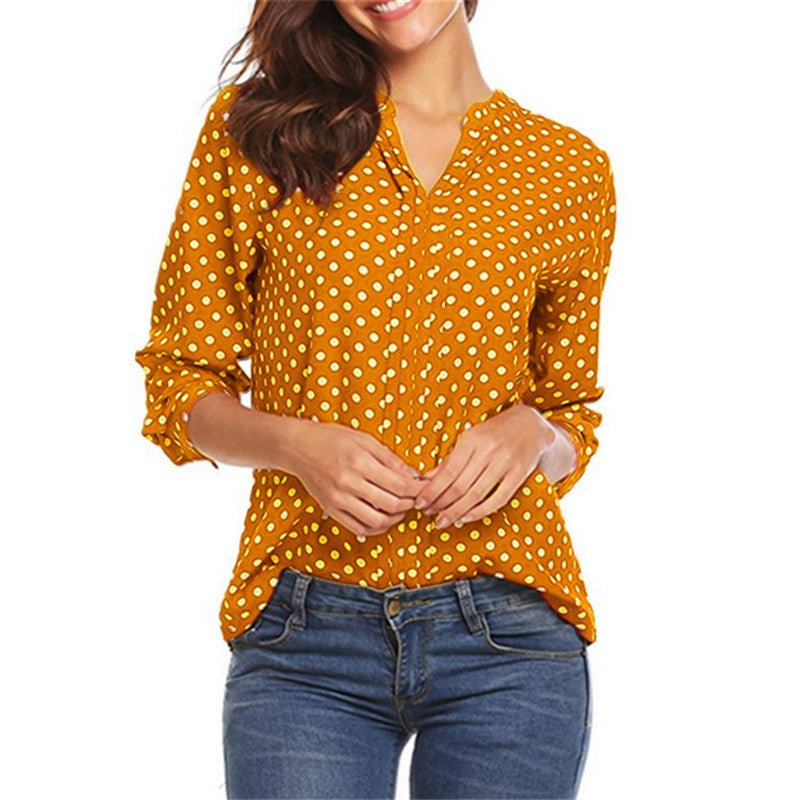 Women's Polka Dot Blouse V Neck Long Sleeve Shirt Casual Business Casual Work Top Loose Fit Tunic Blouse Plus Size