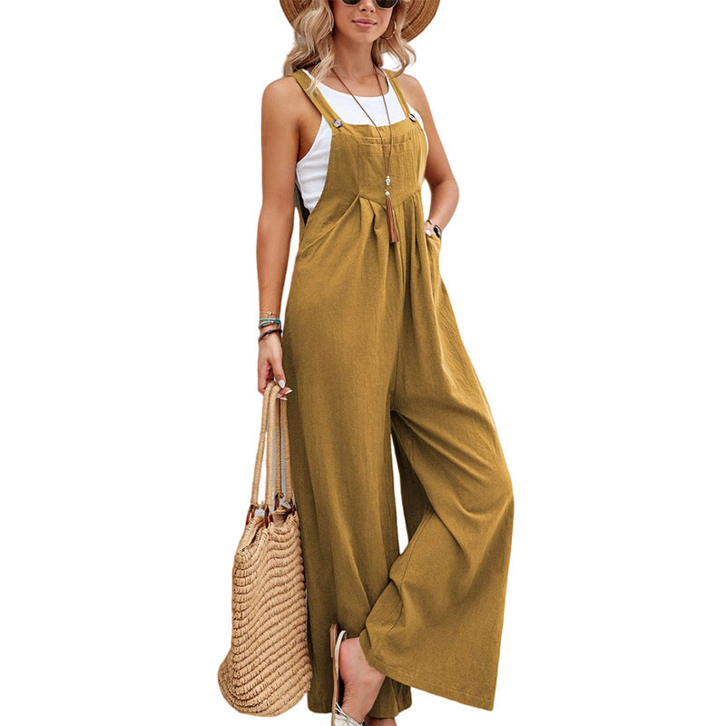 Gardaly Strap-Button Wide-Leg Sleeveless Jumpsuit - Seldom Seen Styles