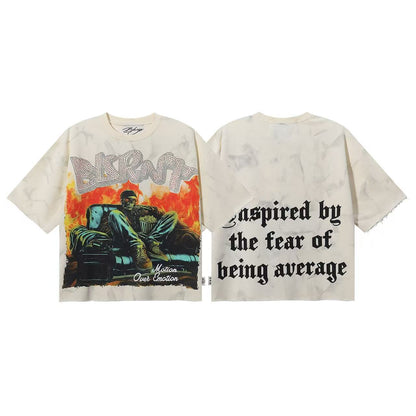 DARKAGE Skull Biker Lightning Vintage Washed Heavyweight Tee