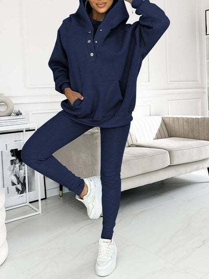 Women's Three Piece Lounge Set Hooded Sweatshirt Tank Top and Leggings Matching Tracksuit Casual Athleisure Outfit
