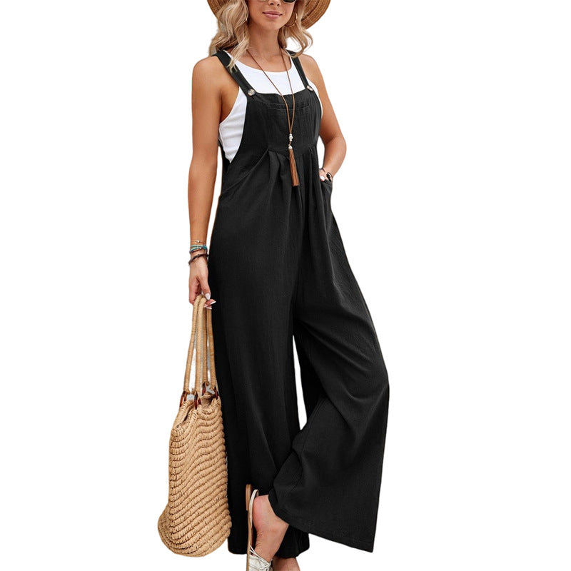 Gardaly Strap-Button Wide-Leg Sleeveless Jumpsuit - Seldom Seen Styles