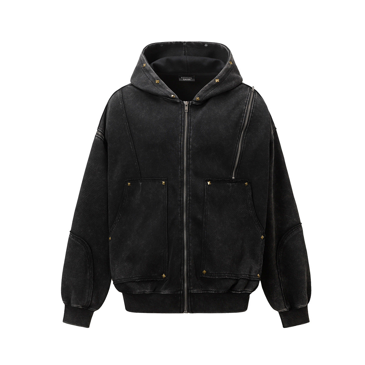 TALISHKO / SUPERMADE Street Washed Distressed Stitching Rivet Hooded Jacket