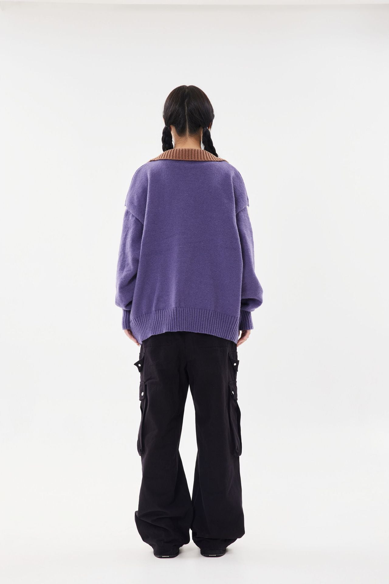 V-Neck Lapel Long Sleeve Color Block Letter Print Knit Sweater Loose Oversized Vintage College Style Autumn Winter Pullover | Attack Knit