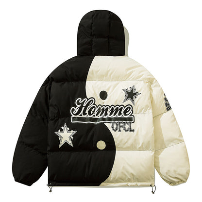 Women's Street Guochao Flame Taichi Contrast Color Hooded Thickened Puffer Jacket American Retro Unisex | Taichi Flame Puffer
