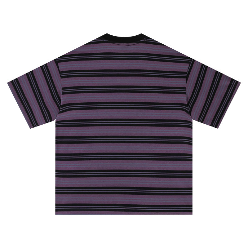 Women's American Varsity Stripe Letter Embroidery Short Sleeve T-Shirt Loose Lazy Casual Unisex Top | Varsity Stripe Tee
