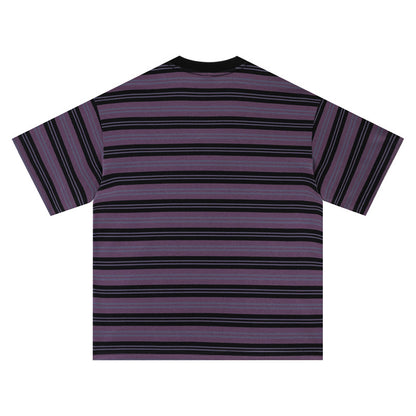 Women's American Varsity Stripe Letter Embroidery Short Sleeve T-Shirt Loose Lazy Casual Unisex Top | Varsity Stripe Tee