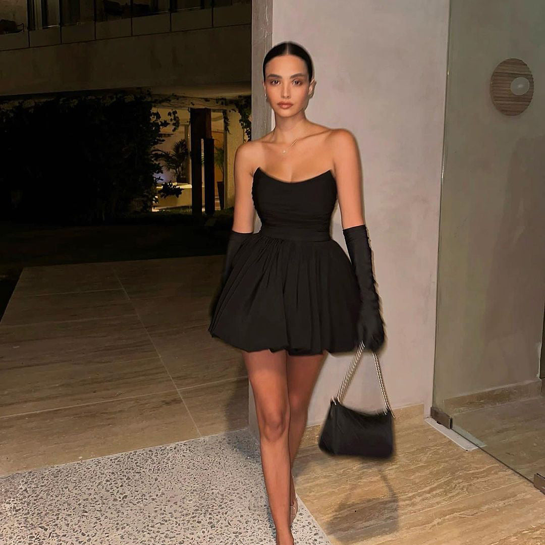 Dress Tube Hepburn Style Pleated Black Tops - Seldom Seen Styles