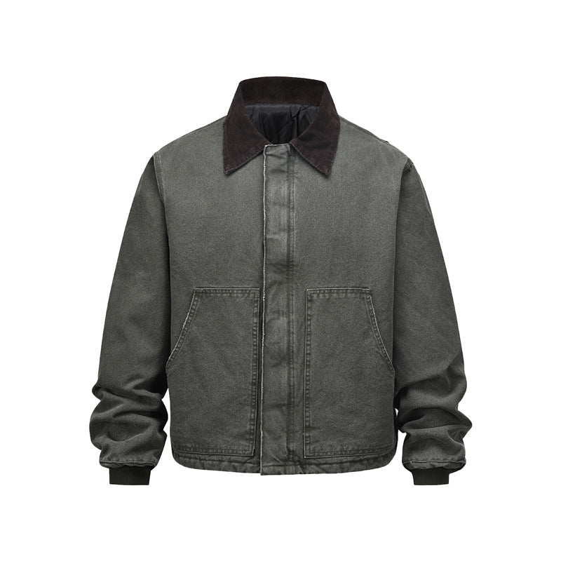 Women's American Retro Washed Vintage Lapel Cotton Puffer Jacket Workwear Warm Couple Winter Casual | Washed Lapel Puffer