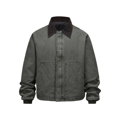 Women's American Retro Washed Vintage Lapel Cotton Puffer Jacket Workwear Warm Couple Winter Casual | Washed Lapel Puffer