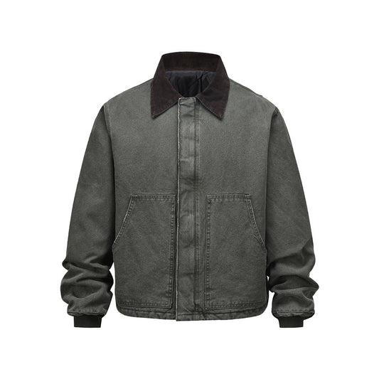Women's American Retro Washed Vintage Lapel Cotton Puffer Jacket Workwear Warm Couple Winter Casual | Washed Lapel Puffer