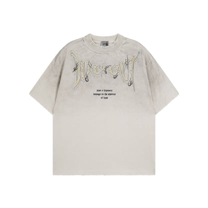 Women's American High Street Washed Vintage Print Loose Short Sleeve T-Shirt Distressed Oversized Casual Unisex Tee | Washed Vintage Tee