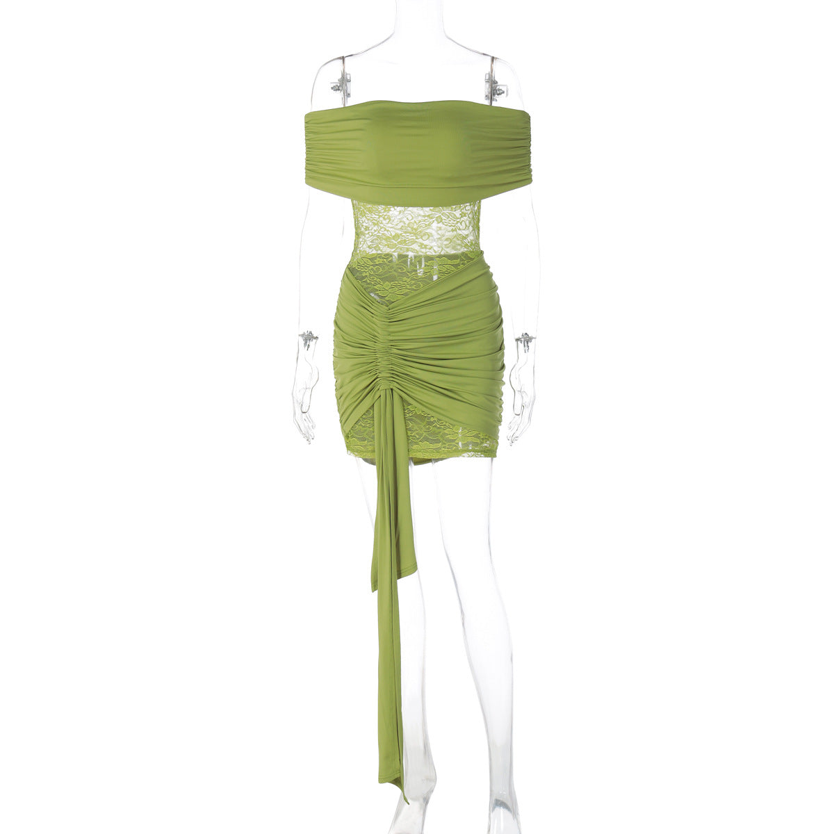 Lace dress sexy tube top one-word neck splicing perspective hip strap short skirt women's clothing - Seldom Seen Styles