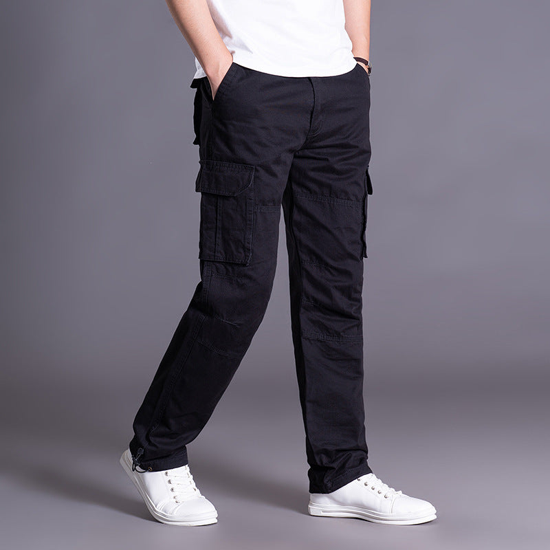 Men's Multi-Pocket Cargo Pants Straight Leg Elastic Waist Outdoor Work Trousers Summer Casual Streetwear Outfit