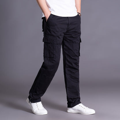 Men's Multi-Pocket Cargo Pants Straight Leg Elastic Waist Outdoor Work Trousers Summer Casual Streetwear Outfit