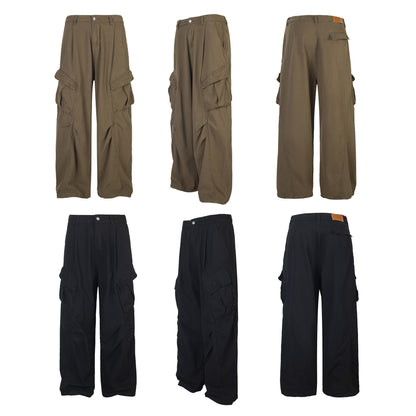 Cargo Wide Leg Pants Multi-Pocket Loose Fit Straight Leg Streetwear Couple Casual Vintage Patchwork Trousers | Cargo Wide Pants