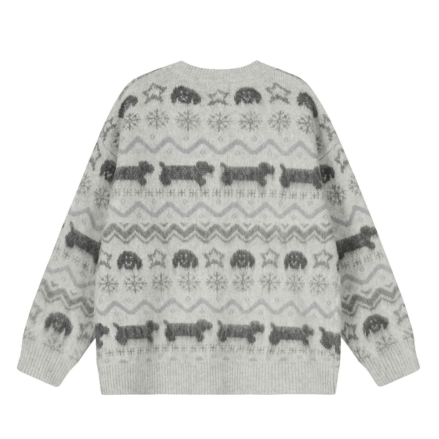 Women's Retro Puppy Jacquard Cardigan Sweater Loose Oversized Knitted Jacket Lazy Style Autumn Winter Unisex | Puppy Knit Cardi