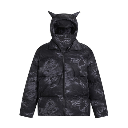 Women's American Street Masked Neckline Hooded Puffer Cotton Jacket Thickened Oversized Winter Coat Unisex Couple | Mask Hood Puffer