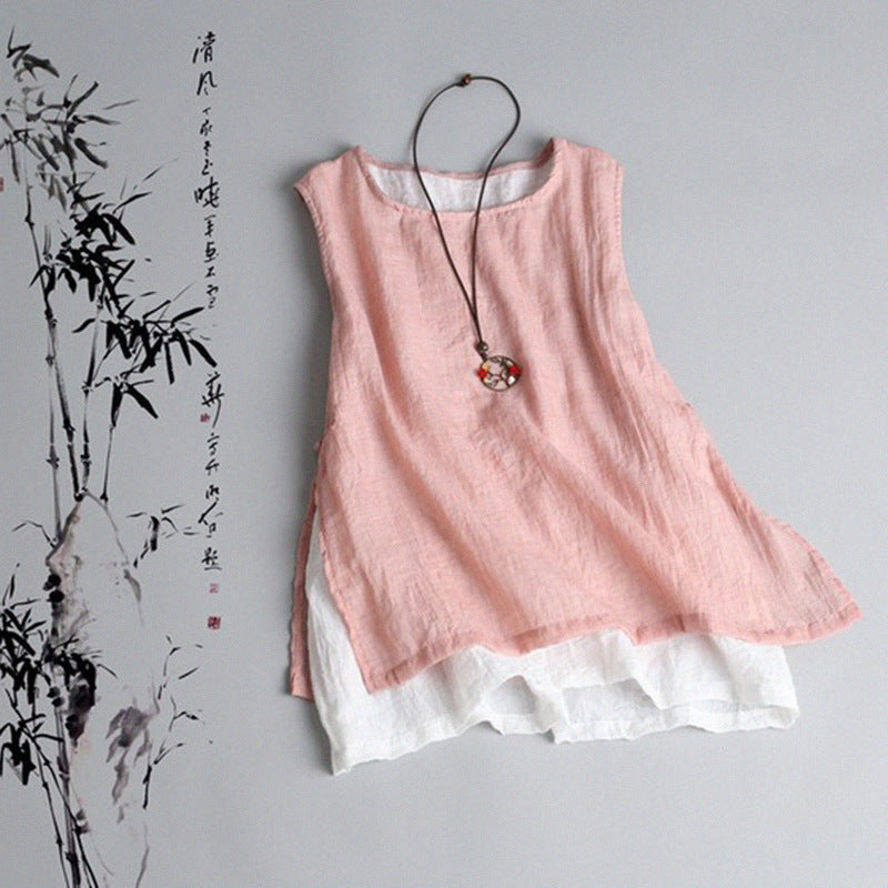 Women's Linen Blend Tank Top Sleeveless Loose Fit Tunic Blouse Casual Summer Cotton Linen Top