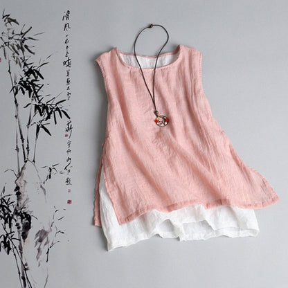 Women's Linen Blend Tank Top Sleeveless Loose Fit Tunic Blouse Casual Summer Cotton Linen Top