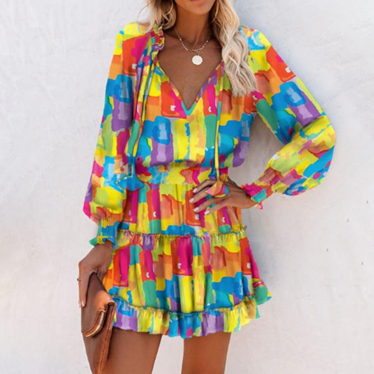 Bold Floral Mini Dress with Tiered Skirt - Seldom Seen Styles