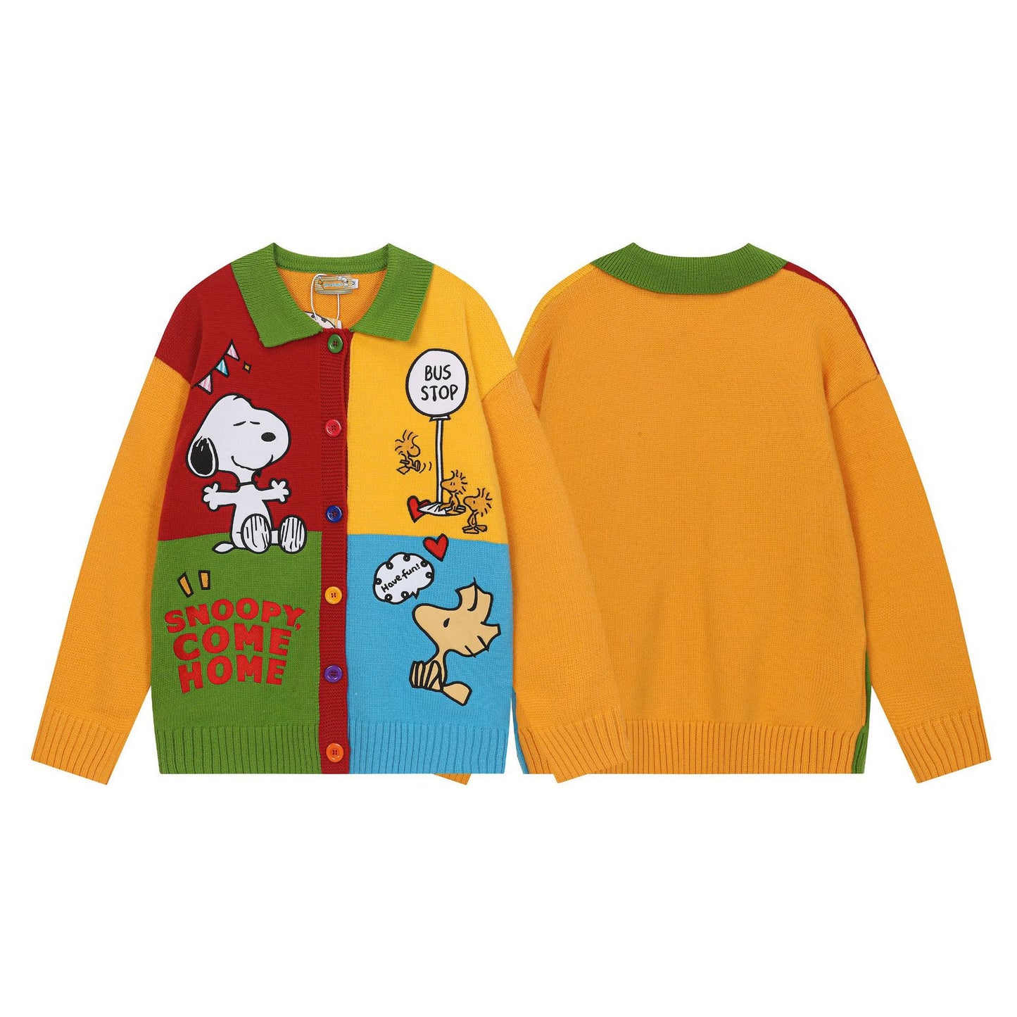 Color Block Embroidery Hello Kitty Knit Sweater Cardigan Unisex Loose Fit Cartoon Teen Streetwear Jacket | Stripe KT