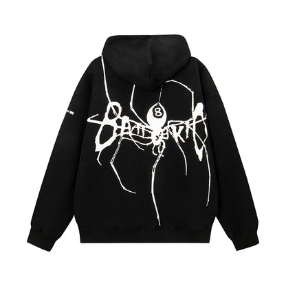 DARKAGE Spider 8-Ball Graphic Zip-Up Hoodie