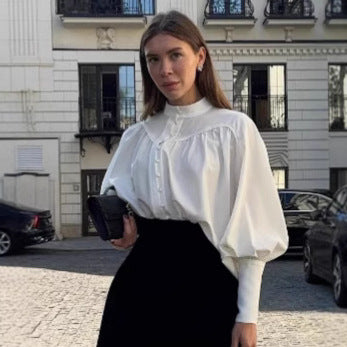 Women's Victorian Lantern Sleeve Blouse Elegant High Neck Long Sleeve White Shirt - Seldom Seen Styles