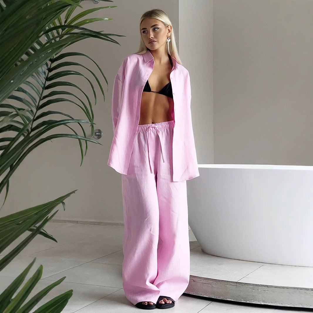 Cotton shirt trouser suit spring and summer new loose long-sleeved shirt casual suit for women - Seldom Seen Styles