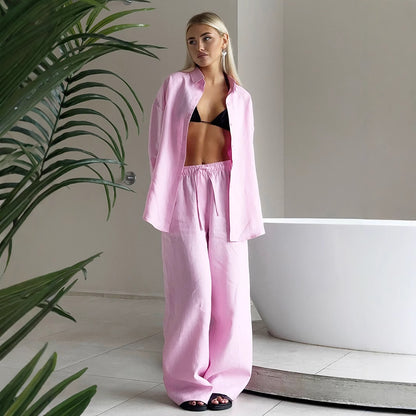 Cotton shirt trouser suit spring and summer new loose long-sleeved shirt casual suit for women