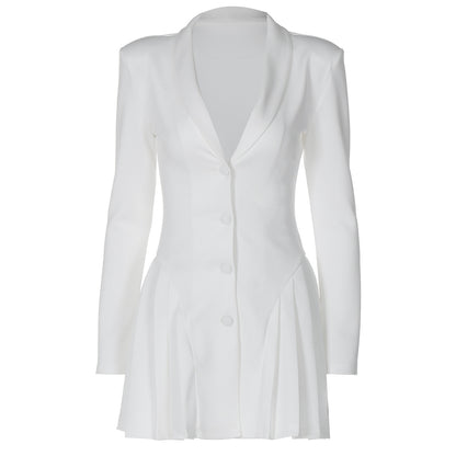 Neuer einfarbiger, sexy, dunkler V-Anzug, Hals-Cardigan im Royal Sister Style, kurzes Kleid mit Rüschensaum für Damen