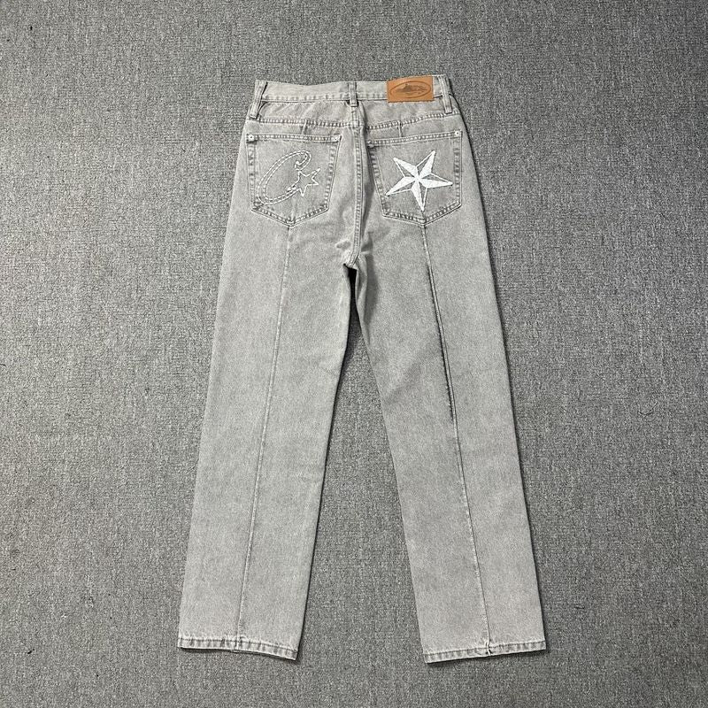 Men's Star Embroidered Denim Shorts Baggy Jorts Loose Fit Streetwear Jean Shorts Y2K Skate Shorts