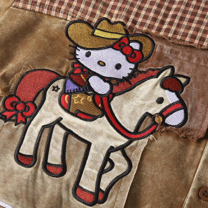 Cartoon Embroidered Long Sleeve Denim Shirt Loose Fit Wasteland Western Retro Couple Casual Streetwear Button-Up | Toon Denim Shirt