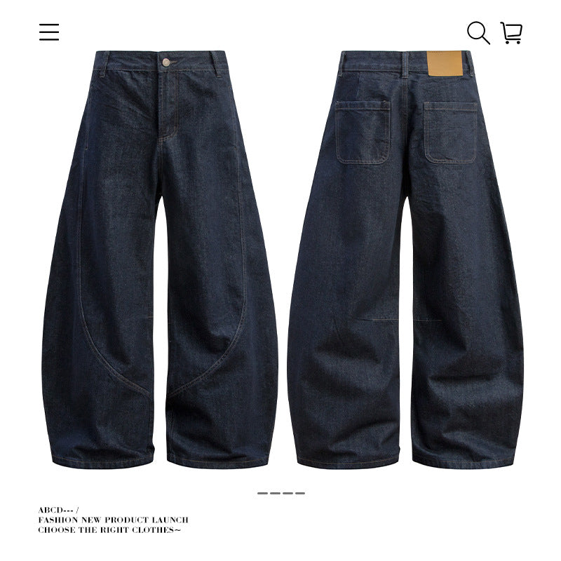 Curved Seam Wide-Leg Denim Pants