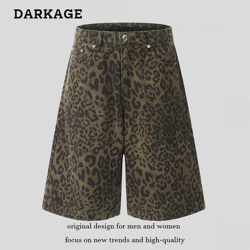 DARKAGE Vintage Leopard Print Denim Shorts / Jorts