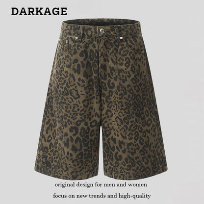 DARKAGE Vintage Leopard Print Denim Shorts / Jorts