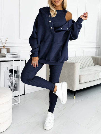 Women's Three Piece Lounge Set Hooded Sweatshirt Tank Top and Leggings Matching Tracksuit Casual Athleisure Outfit