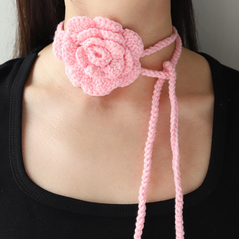 Women's Handmade Woven Flower Choker Necklace Colorful Boho Beach Vacation Summer Jewelry