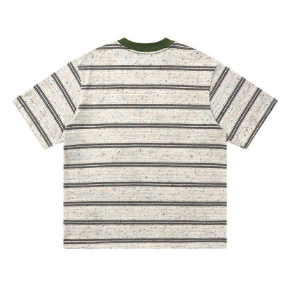 Crew Neck Short Sleeve Striped Graphic Print T-Shirt Loose Oversized Korean Style Cloud Letter Casual Summer Top | Cloud Stripe