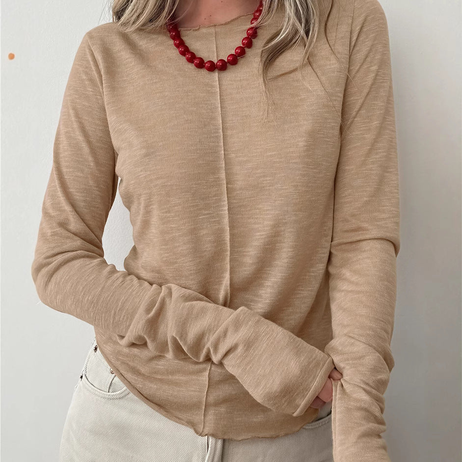 Autumn and awinter crew neck knitted bottoming shirt women's simple fashion splicing inside with white long-sleeved top women's clothing - Seldom Seen Styles