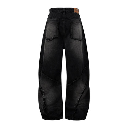Distressed Wide Leg Jeans Heavy Wash Straight Loose Fit 100% Cotton Retro Streetwear Mopping Trousers | Wasteland Denim