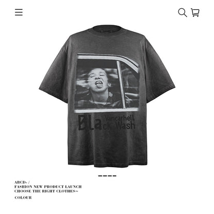 VANCARHELL Infomania Cat Hidden Stroke Black Wash T-shirt