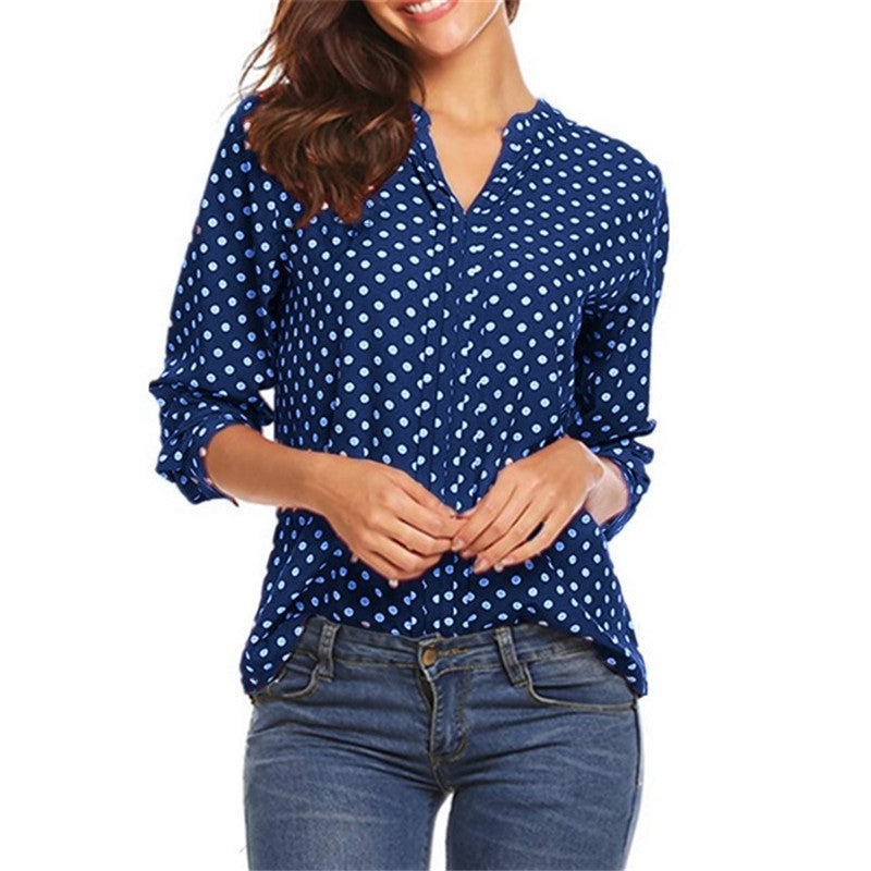 Women's Polka Dot Blouse V Neck Long Sleeve Shirt Casual Business Casual Work Top Loose Fit Tunic Blouse Plus Size