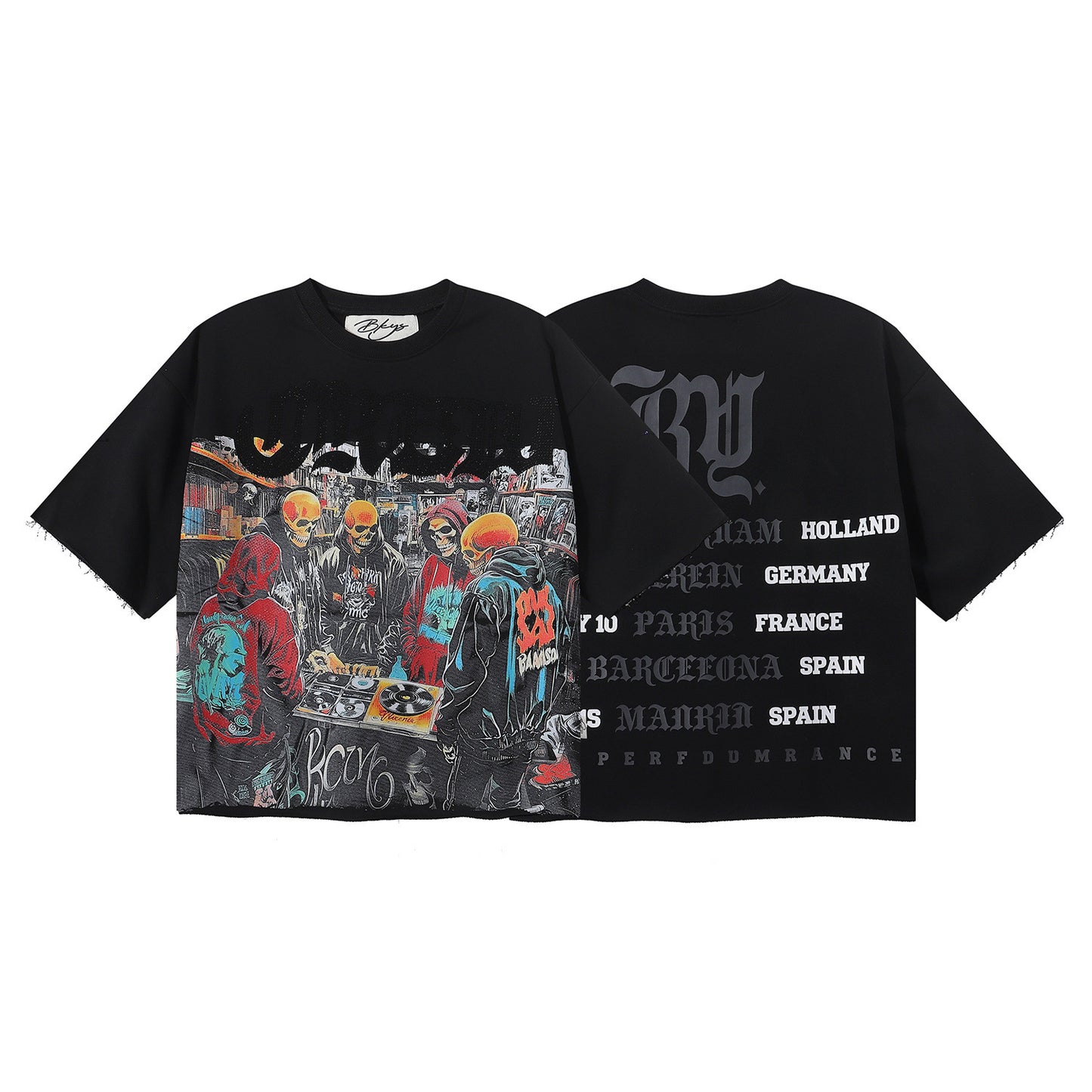 DARKAGE Skull Biker Lightning Vintage Washed Heavyweight Tee