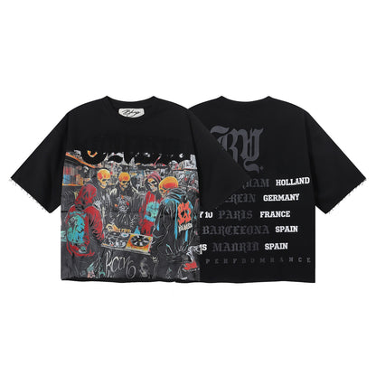 DARKAGE Skull Biker Lightning Vintage Washed Heavyweight Tee