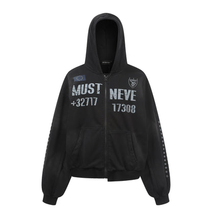 Oversize Patch Graffiti Zipper Hoodie