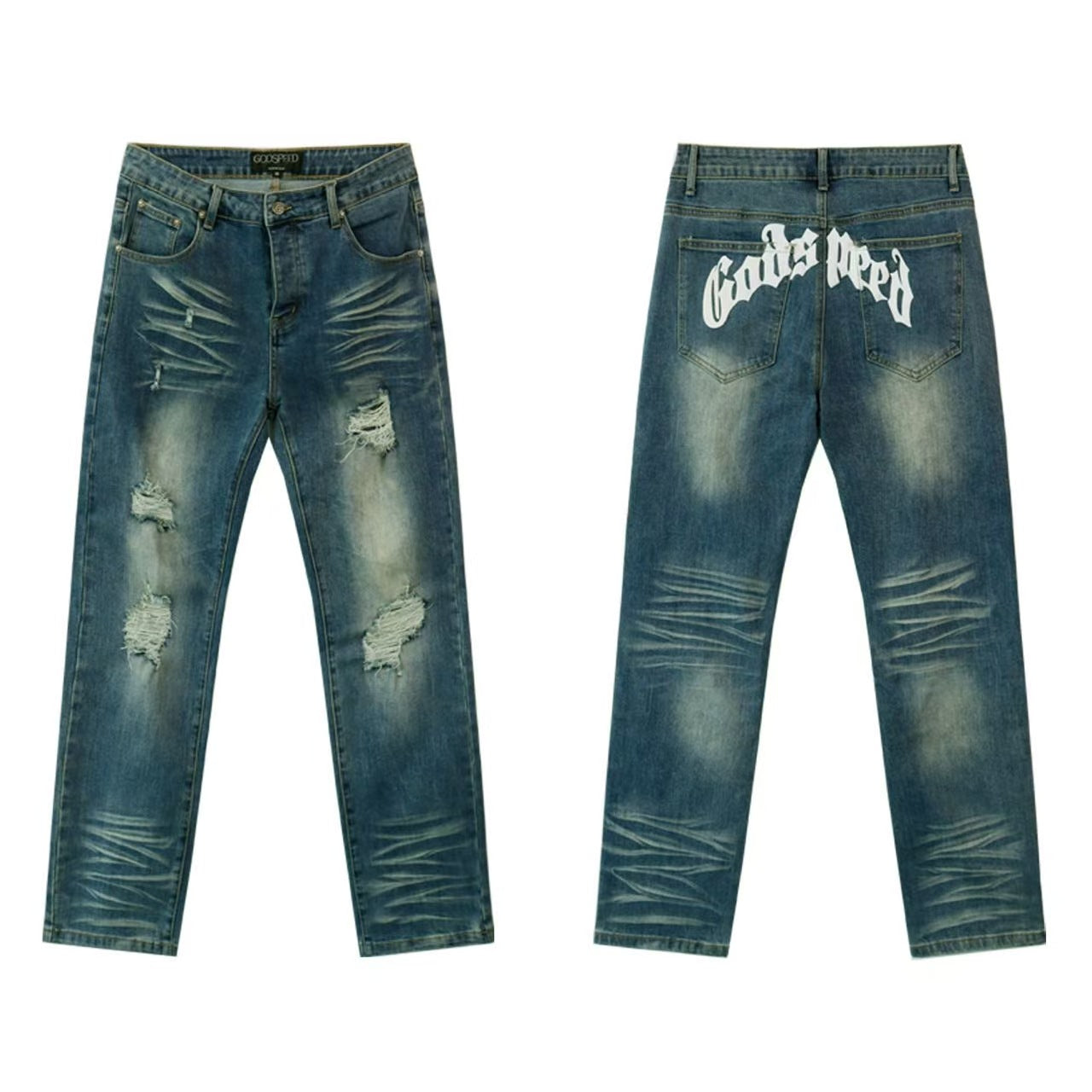 Godspeed Jeans #8211 (Distressed Retro Back Embroidery Denim)