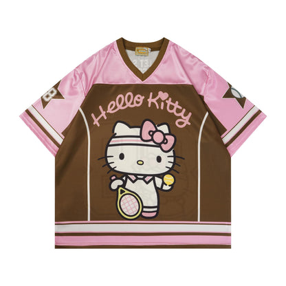 Cartoon Print V-Neck Short Sleeve T-Shirt Retro Animation Loose Fit Casual Streetwear Couple Summer Jersey Tee | Toon V Tee
