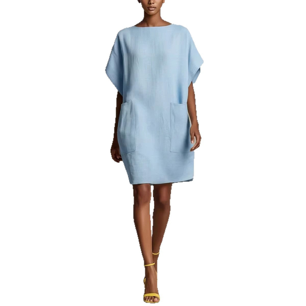 Women's Linen Blend Shift Dress Loose Fit Midi Dress with Pockets Casual Summer Vacation Outfit - Seldom Seen Styles